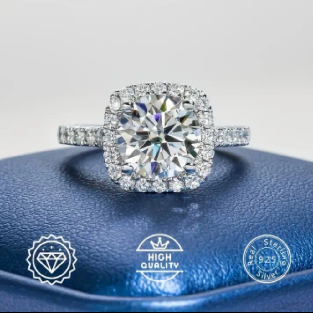 Beautiful 2ct Moissanite Diamond Pave' Halo Ring